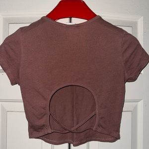 brown cropped top cross back